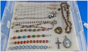 A Good Selection Of Silver Stone Set Jewellery. Includes 4 stone set bracelets, 6 pendants/figures