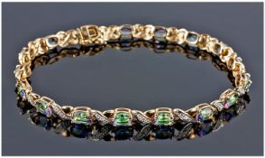 9ct Gold Diamond Bracelet, Set With Mystic Topaz And Diamond Chips, Fully Hallmarked.