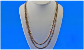 Victorian 9ct Gold Guard Chain. Marked 9ct. Circa 1880`s. 58 inches in length. 24 grams. Excellent