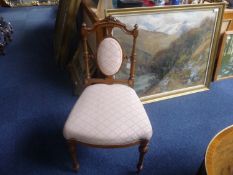 Fine Late Victorian Satinwood Parlour Chair, having a shaped and carved crest rail set between two