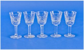 Waterford Fine Cut Crystal Set of Five Liquor Glasses ``Lismore`` Design. Mint condition all