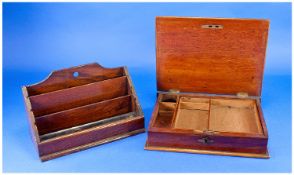 Mahogany Book Shaped Stationery Box, with scrolling decoration to Cartouche to top, with oak letter
