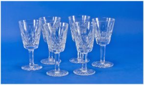 Waterford Fine Cut Crystal Set of Six Red Wine Glasses ``Lismore`` Design. Mint condition all