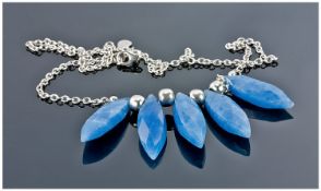 Silver Stone Set Fashion Necklace, Set With Five Faceted Marquise Shaped Stones.