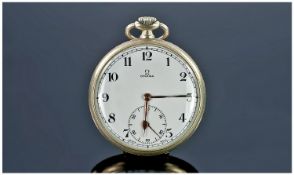 Open Faced Omega Pocket Watch, White Enamelled Dial With Arabic Numerals And Subsidiary Seconds,