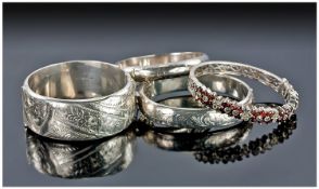 A Collection of Ladies Vintage Silver Bangles, 4 in total. Hallmarked for Birmingham, Chester etc.