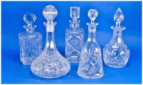 Five Various Cut Glass Decanters, of various shapes and sizes, mainly 20th century.