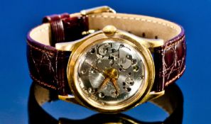Gents Wristwatch Visible Movement, Sweep Center Seconds, Manual Wind, Gilt Case, Crocodile Calf