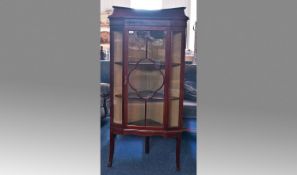 Good Sized Edwardian Mahogany Inlaid Corner Free Standing Cupboard. Astrel glazed front on splayed