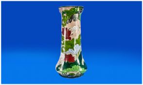 Large Japanese Decorated Vase, painted in thick enamels of green and red depicting crane birds,