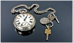 Waltham Open Faced Pocket Watch, White Enamelled Dial With Roman Numerals And Subsidiary Seconds,
