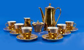 Bavarian Gilt Coffee Set, comprising coffee pot, cream jug, sugar bowl, together with six coffee