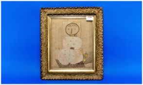 Frances Richards, Naive Applique and Embroidery Picture `A Baby With a Spinning Top`, the baby`s