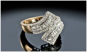 9ct Gold Diamond Dress Ring, Set With Round Brilliant And Baguette Cut Diamonds, Estimated Diamond