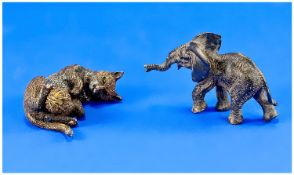 Two Vienna Style Bronzes. 1. Vienna Style Bronze Depicting an elephant. The underside is stamped `