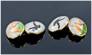 Pair Of Gents 18ct Gold Essex Crystal Cufflinks The Oval Fronts And Backs Showing Images Of Game