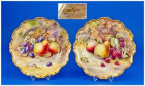 Royal Worcester Very Fine Pair Of Hand Painted Fruit Still Life Cabinet Plates. Signed by Thomas