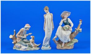 Nao By Lladro Figures, three in total. Various subjects and sizes. tallest figure 12.25`` tall.