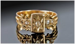Victorian Ladies 18ct Gold Diamond And Seed Pearl Ring. Fully hallmarked for Chester 1885. 3.6