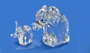 Swarovski Fine Cut Crystal Large & Small Elephant Figures with floppy metal tail. Large 2.25`` in