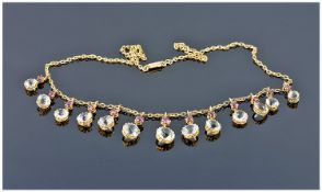 Victorian Very Fine 9ct Gold Set Amethyst And Aquamarine Ladies Necklace. Set with 13 fine quality