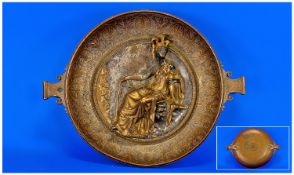 A Heavy Quality Bronze Dish Depicting a Winged Victory Seated with acanthus leaf decoration to the