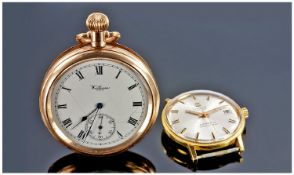 Waltham Open Faced Pocket Watch, White Enamelled Dial With Roman Numerals And Subsidiary Seconds,
