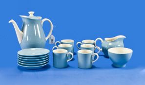 Wedgwood Coffee Set, stamped `Etruria and Barlaston Summer Sky`, in pale blue wite a cream