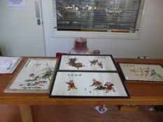 Collection Of 4 Framed Oriental Silk Pictures.