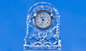 An Edinburgh Crystal Bedside Clock. Marked `Edinburgh Crystal` to the dial & etched mark to the