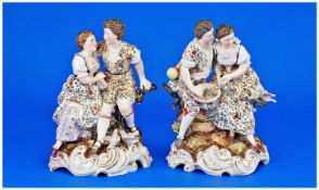 Rudelstadt Volkstadt Romantic Paid of Figure Groups. c.1900. Each stands 7 inches tall. Excellent