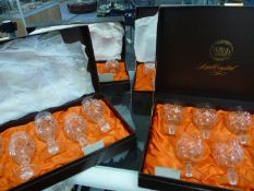 Four Webb Continental Hand Cut Crystal Glass Boxed Sets of Drinking Glasses, comprising six
