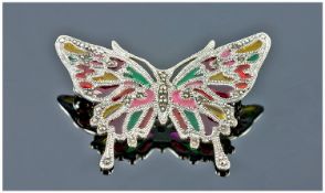 Silver Enamelled Butterfly Brooch, Marked 925. Diameter 39mm