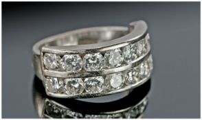18ct White Gold Diamond Ring, Set With Two Rows Of 16 Round Modern Brilliant Cut Diamonds, Approx