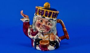 Shorter Hand Painted Two Faced Novelty Tea Pot ``Old King Cole``. c.1930`s. Height 5.25 inches.