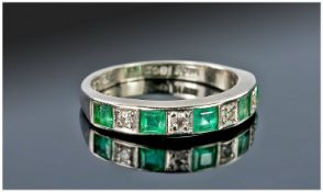 18ct Gold Diamond And Emerald Eternity Ring, Set With Emeralds And Round Cut Diamonds. Stamped