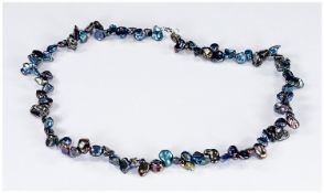 Peacock Blue/Black Keshi Pearl Necklace, brilliant high natural lustre, organic shaped, freshwater