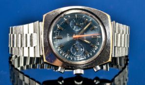 Gents Sandoz Chronograph Wristwatch, Dark Blue Dial, Silvered Baton Markers, Sweep Center Second