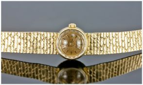 Omega Ladymatic 18 Carat Gold Wrist Watch with integral 18 carat gold mesh bracelet, 24 jewels
