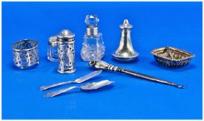 A Small Collection Of Antique Silver Items, 12 items in total. includes a very fine silver owl