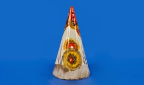 Clarice Cliff Hand Painted Conical Shaped Sugar Sifter, `rhodanthe pattern`. Circa 1934. 5.5`` in