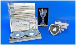 Box of Assorted Boxed Blue and White Wedgwood Jasperware, mainly commemorative items.