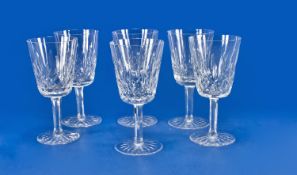 Waterford Crystal Set of Six Cut Glass Lismore Goblet Glasses, all with cut bowls, faceted stems