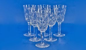 Waterford Crystal Set of Six Cut Glass Lismore Sherry Glasses, all with cut bowls, faceted stems
