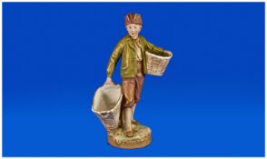 Royal Dux 19th Century Figure `Dutch Boy With Basket`. Circa 1890`s. Pink triangle to base. 10``