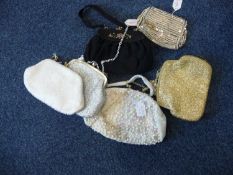 Collection of Seven Evening Bags comprising Delill white bag encrusted with tiny pearlised seed
