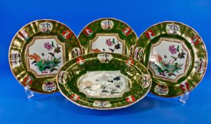 Set of Three Ashworth`s Ironstone Chinoiserie Plates, each having a central scene showing a vase of