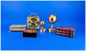 Collection of Assorted Items, comprising Onyx clock, onyx lidded box, brass globe shaped cigarette