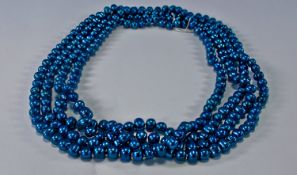 Cultured Freshwater Blue Pearl Long Rope Necklace, exceptional 99 inch length of lustrous, bright,