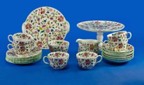 Minton `Haddon Hall` Tea Set, comprising six cups, saucers and side plates, with a milk jug, sugar